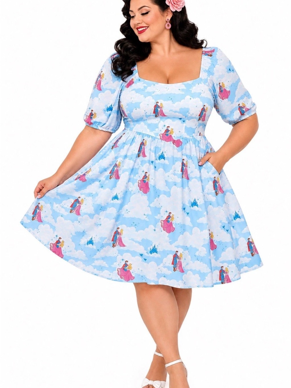 Hot Topic Sleeping Beauty Disney Licensed Print Puff Sleeve Dress